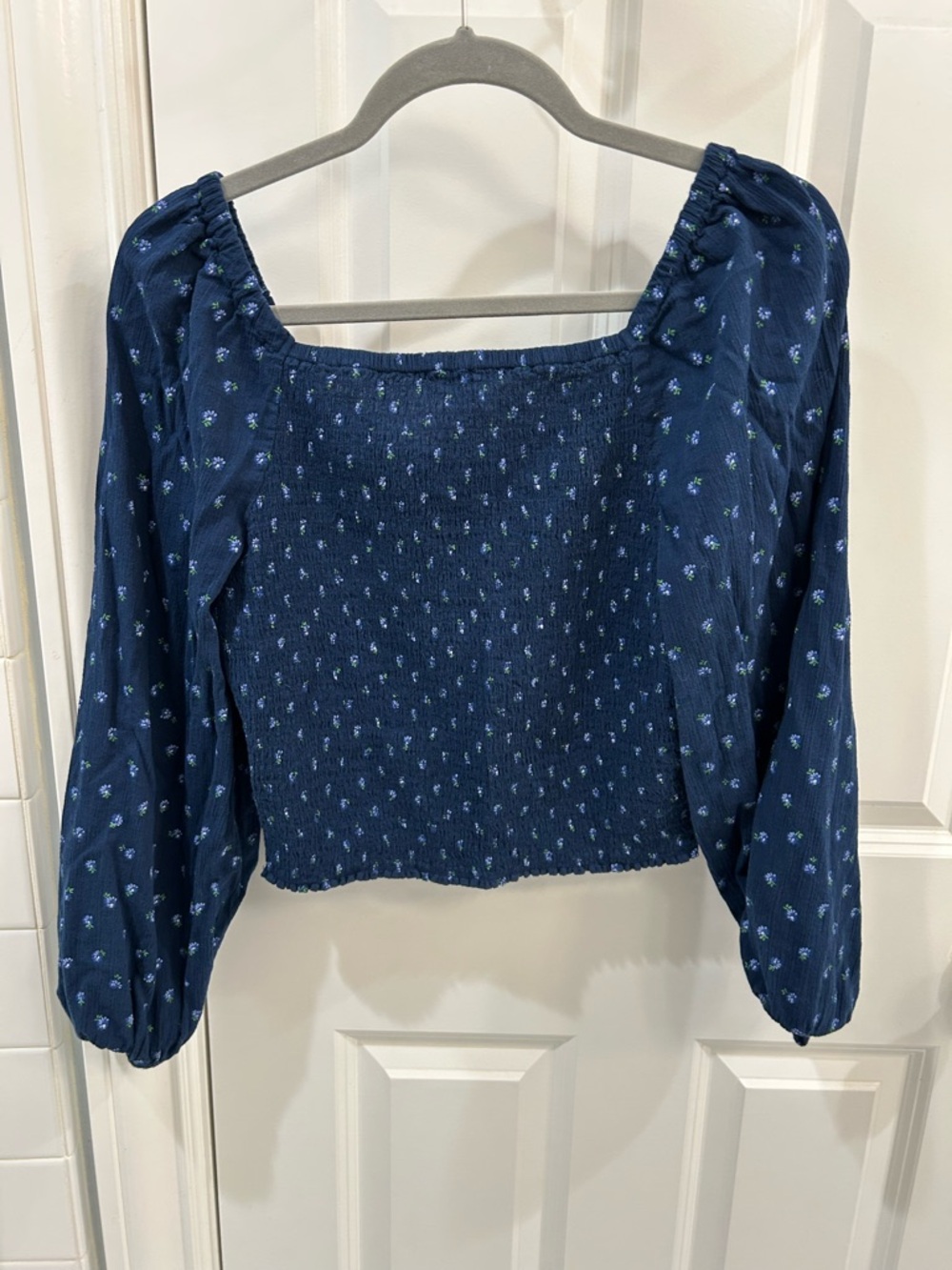 Sold Madewell Matching Set Cotton Blue Floral Smocked Crop Top Maxi Skirt Large - Picture 6 of 16